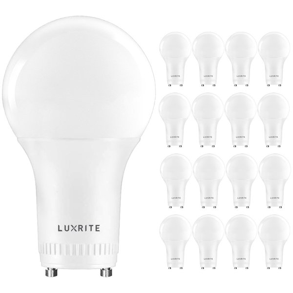 Luxrite A19 LED Light Bulbs 9W (60W Equivalent) 800LM 5000K Bright White Dimmable GU24 Base 16-Pack LR21463-16PK